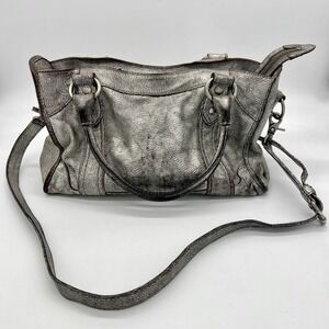 Frye Melissa Satchel Silver Metallic Distressed Crossbody w Removable Strap $388